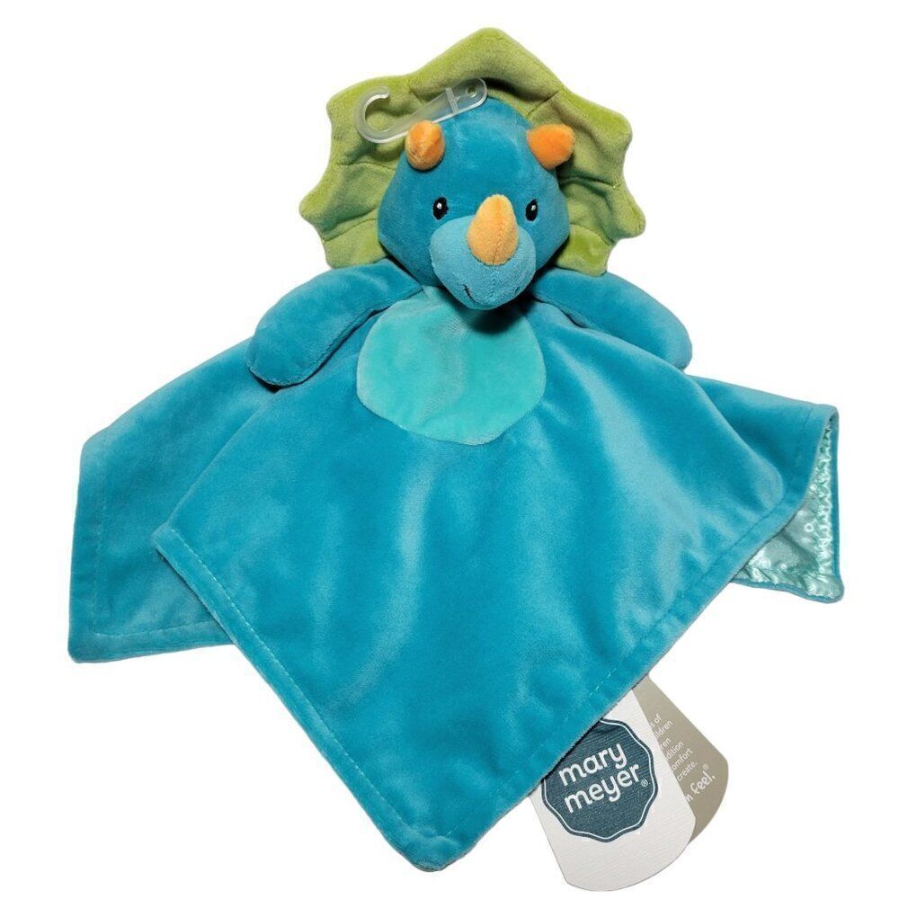 Mary Meyer Dinosaur Lovey Security Blanket Satin Back 12x12 Triceratops Blue NEW